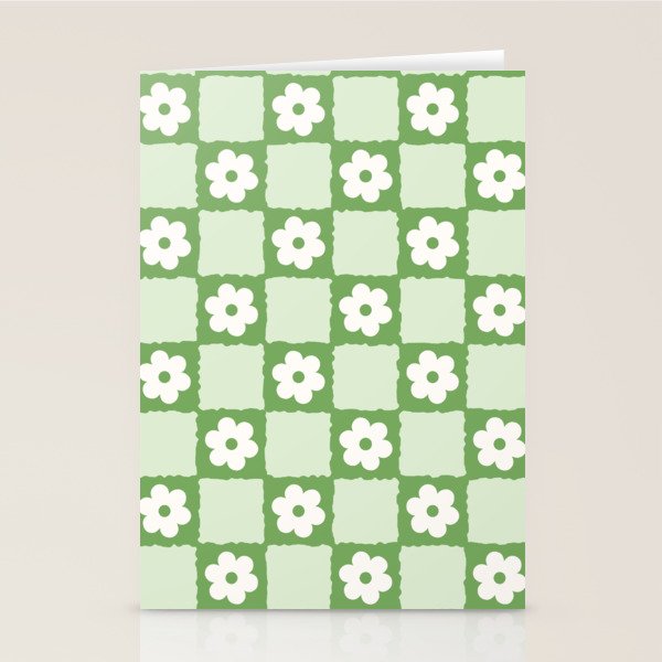 Retro Flower Checker in Forest Green Stationery Card Gallery Image 2