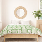 Retro Flower Checker in Forest Green Duvet Cover Gallery Image 3