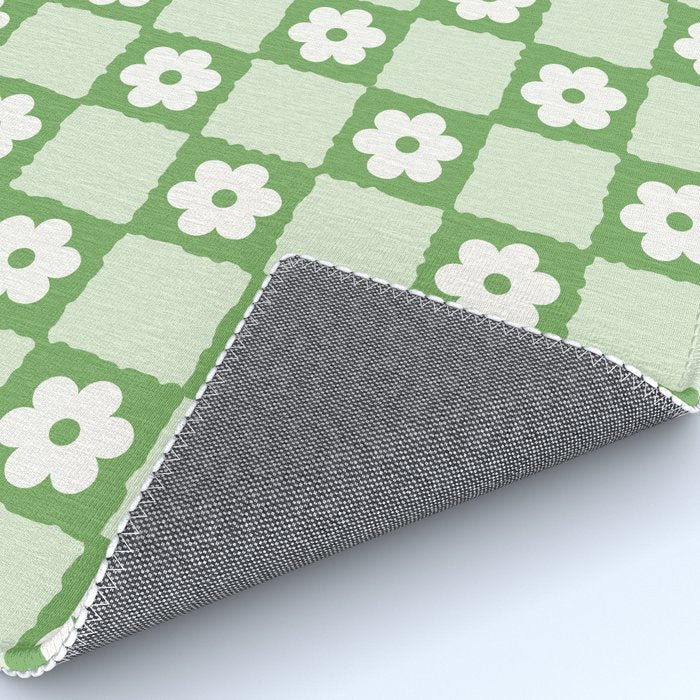 Retro Flower Checker in Forest Green Rug Gallery Image 4