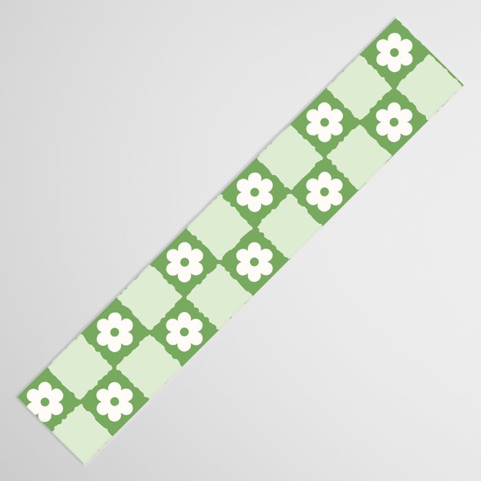 Retro Flower Checker in Forest Green Table Runner Gallery Image 3