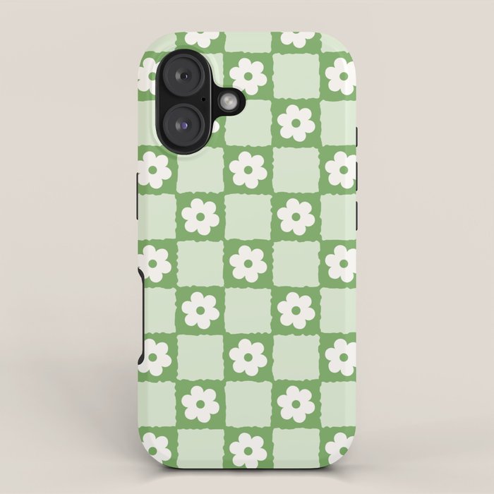 Retro Flower Checker in Forest Green iPhone Case Gallery Image 1