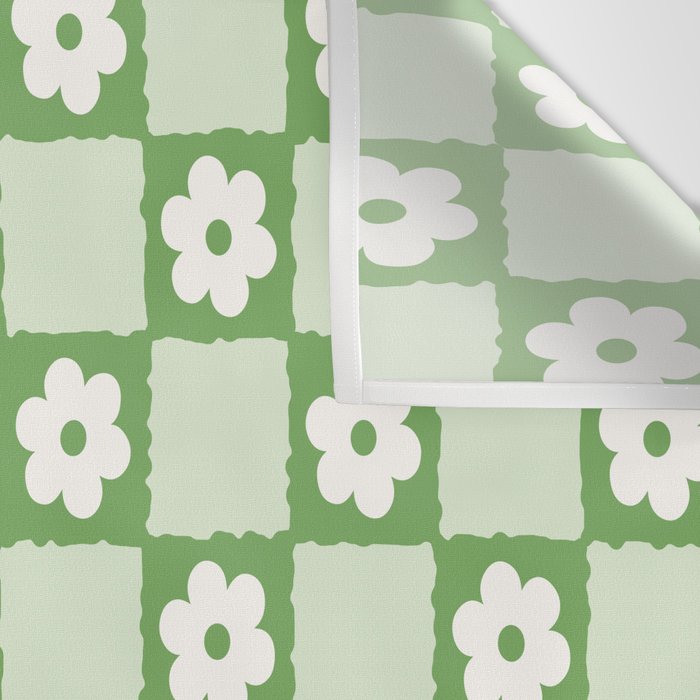 Retro Flower Checker in Forest Green Wall Tapestry Gallery Image 3
