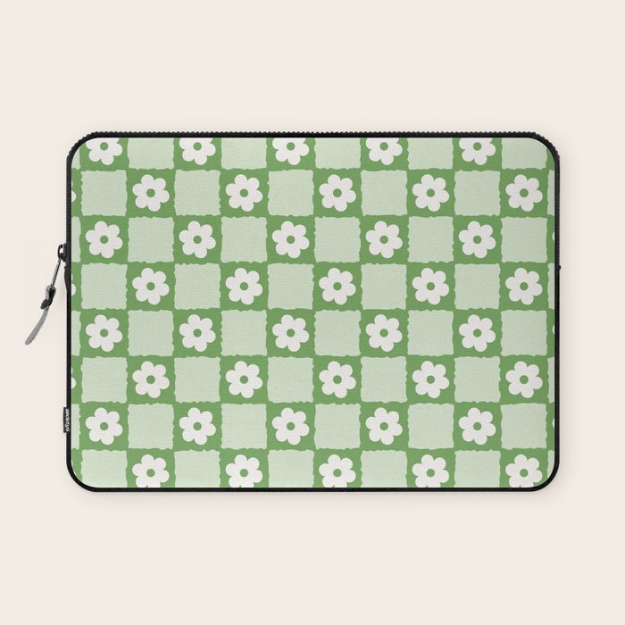 Retro Flower Checker in Forest Green Laptop Sleeve Gallery Image 1