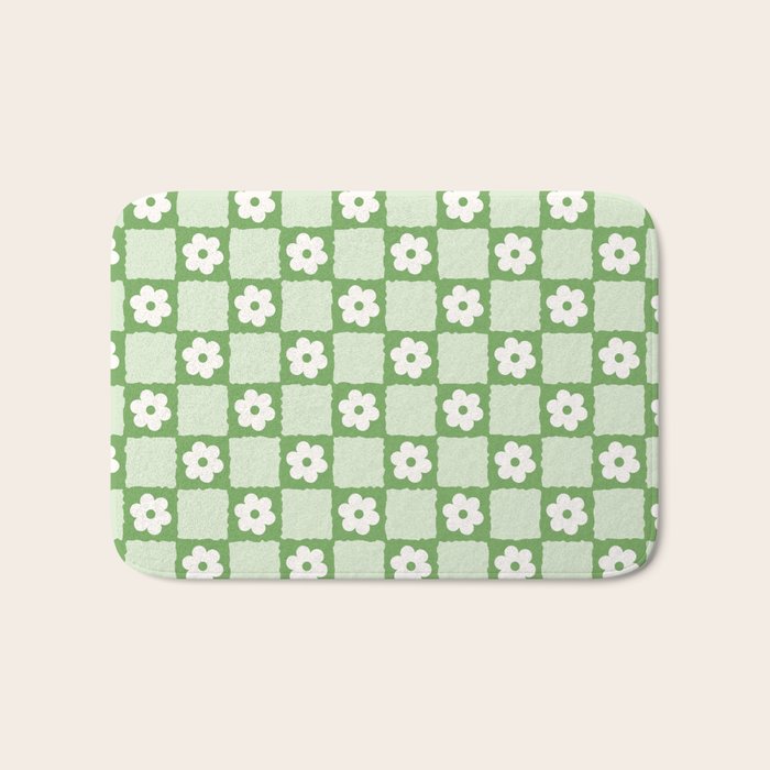 Retro Flower Checker in Forest Green Bath Mat Gallery Image 1