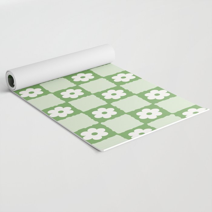 Retro Flower Checker in Forest Green Yoga Mat Gallery Image 2