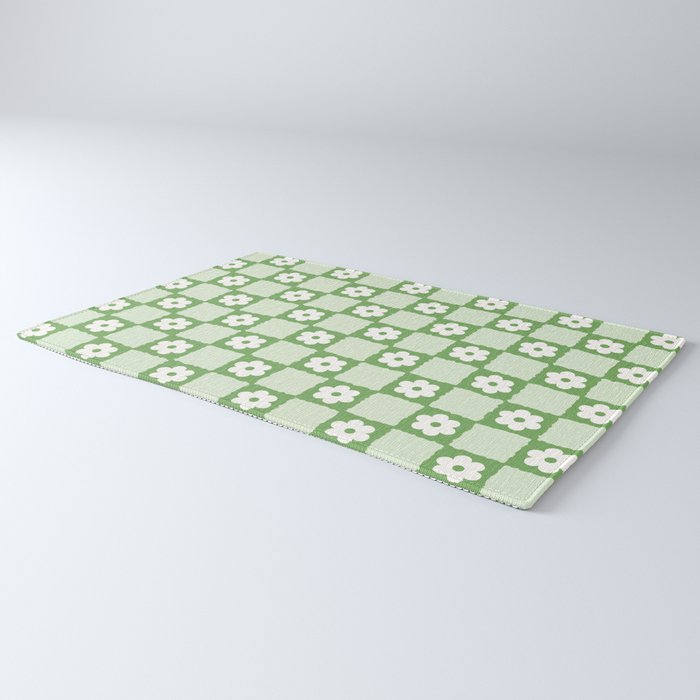 Retro Flower Checker in Forest Green Rug Gallery Image 3
