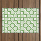 Retro Flower Checker in Forest Green Outdoor Rug Gallery Image 1