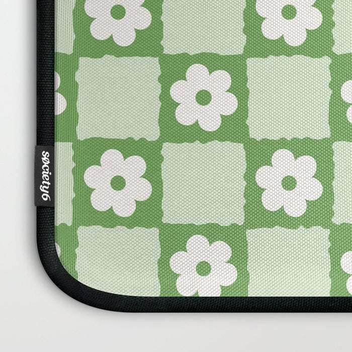 Retro Flower Checker in Forest Green Laptop Sleeve Gallery Image 3