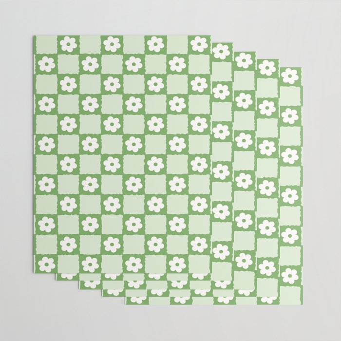 Retro Flower Checker in Forest Green Wrapping Paper Gallery Image 3