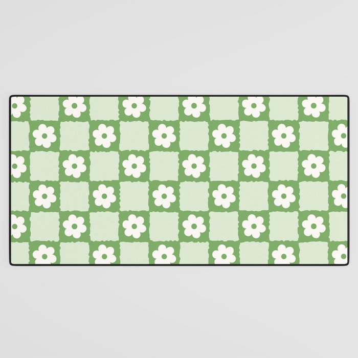 Retro Flower Checker in Forest Green Desk Mat Gallery Image 3