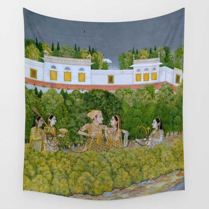 Prince and Ladies in a Garden  Nidha Mal Indian Wall Tapestry Gallery Image 4