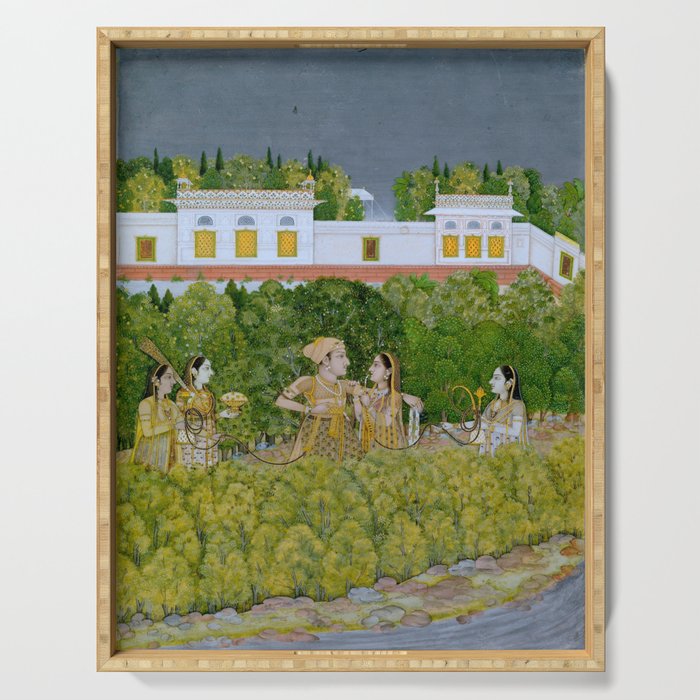 Prince and Ladies in a Garden  Nidha Mal Indian Serving Tray Gallery Image 1