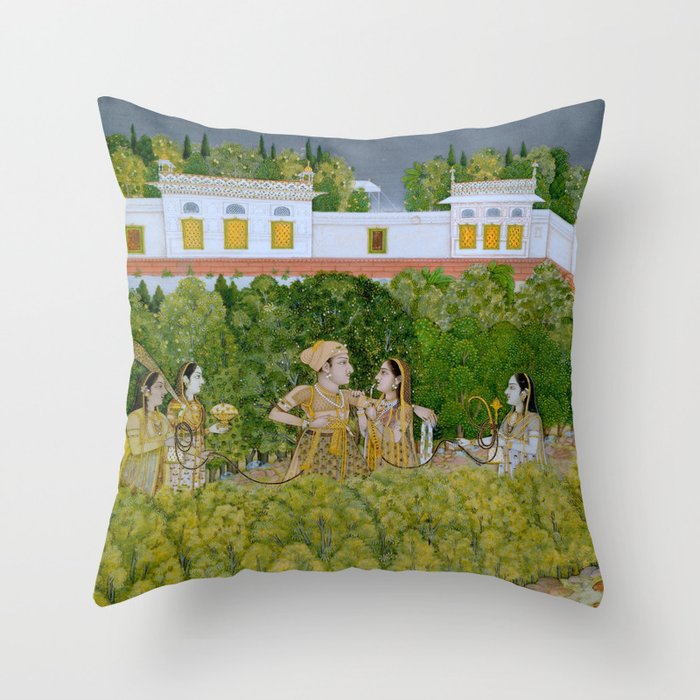 Prince and Ladies in a Garden  Nidha Mal Indian Throw Pillow Gallery Image 1