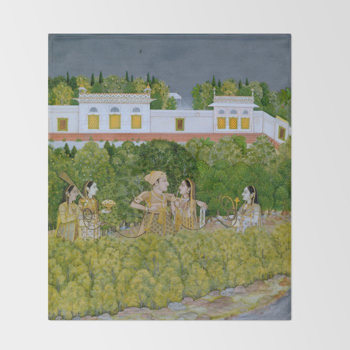 Prince and Ladies in a Garden  Nidha Mal Indian Throw Blanket Gallery Image 2