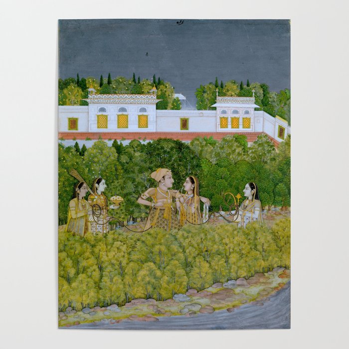 Prince and Ladies in a Garden  Nidha Mal Indian Poster Gallery Image 4