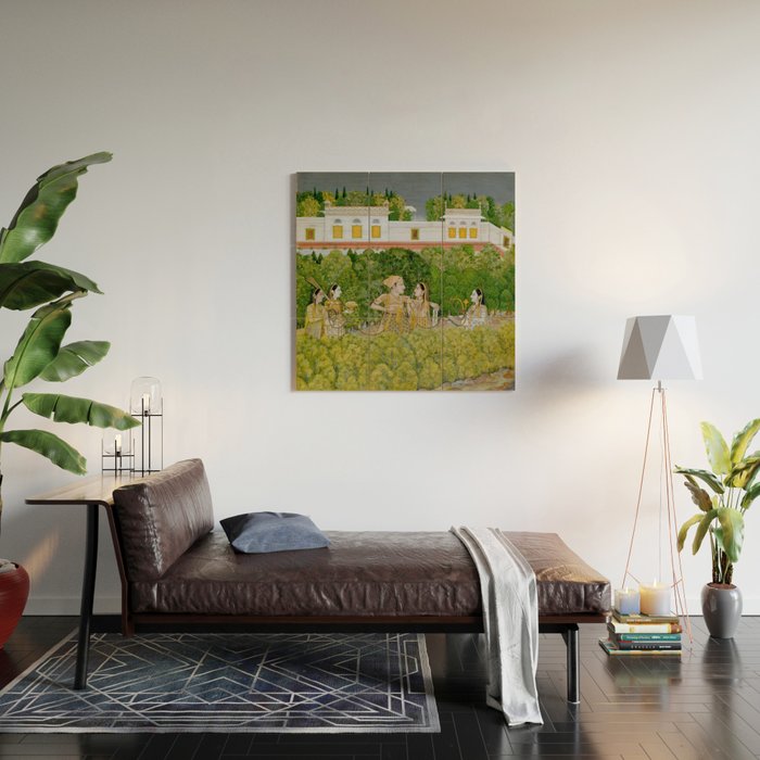 Prince and Ladies in a Garden  Nidha Mal Indian Wood Wall Art Gallery Image 2