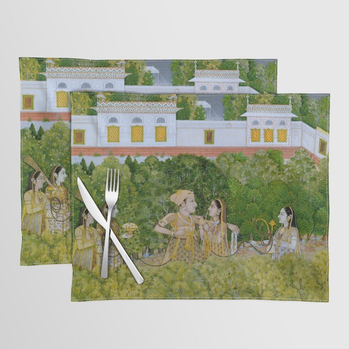 Prince and Ladies in a Garden  Nidha Mal Indian Placemat Gallery Image 1