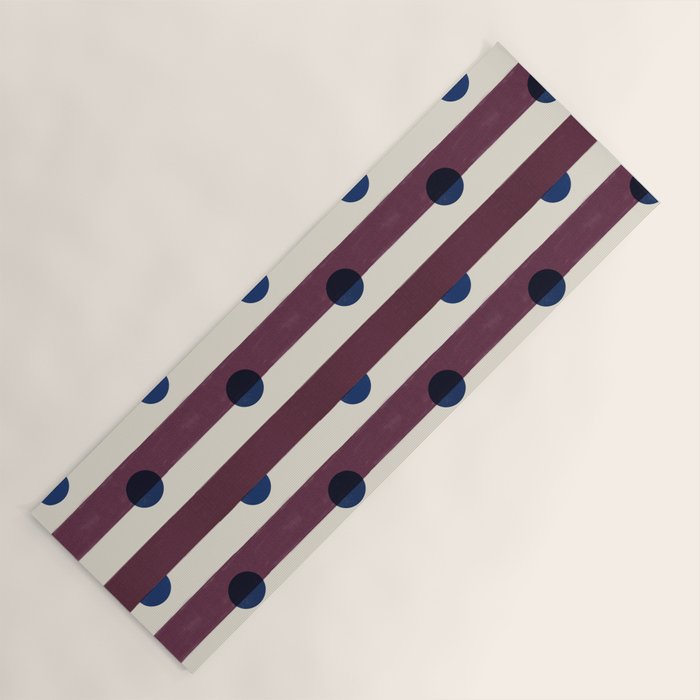 Burgundy Stripes and Navy Dots Modern Pattern Yoga Mat Gallery Image 1