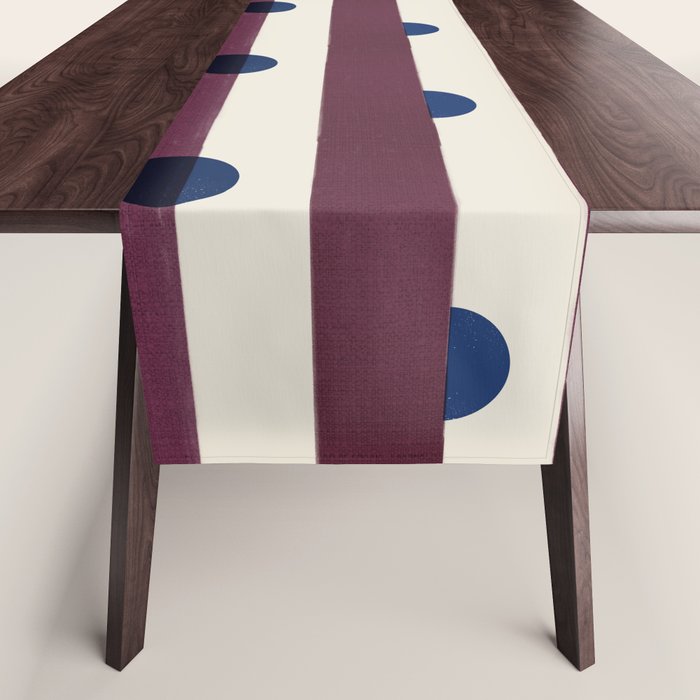 Burgundy Stripes and Navy Dots Modern Pattern Table Runner Gallery Image 1