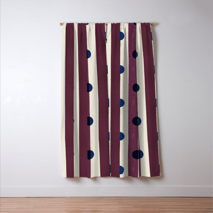 Burgundy Stripes and Navy Dots Modern Pattern Window Curtain Gallery Image 3