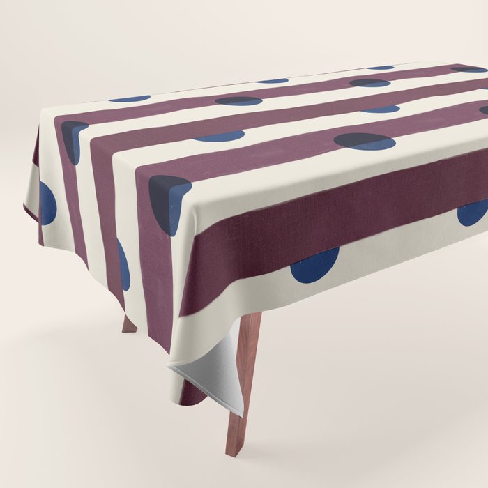 Burgundy Stripes and Navy Dots Modern Pattern Tablecloth Gallery Image 1