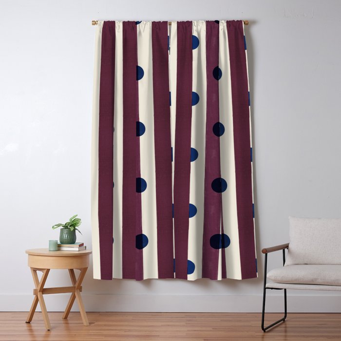 Burgundy Stripes and Navy Dots Modern Pattern Window Curtain Gallery Image 5