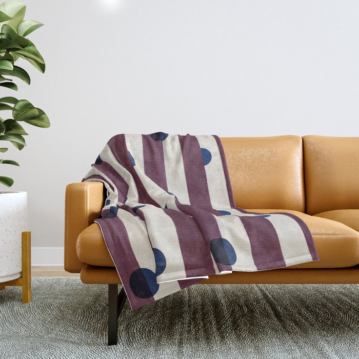 Burgundy Stripes and Navy Dots Modern Pattern Throw Blanket Gallery Image 1