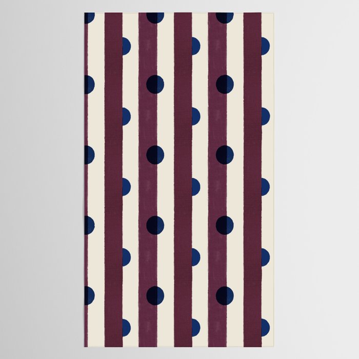 Burgundy Stripes and Navy Dots Modern Pattern Tablecloth Gallery Image 2