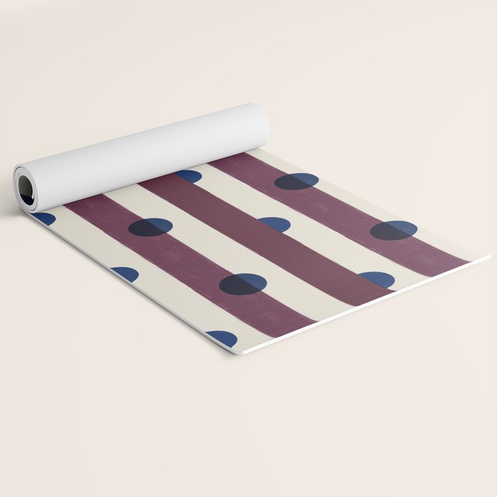Burgundy Stripes and Navy Dots Modern Pattern Yoga Mat Gallery Image 2