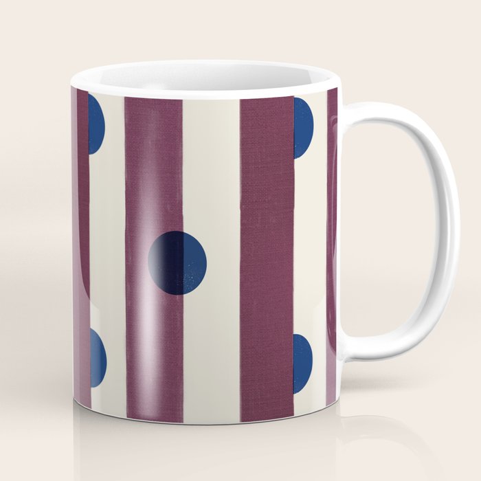 Burgundy Stripes and Navy Dots Modern Pattern Coffee Mug Gallery Image 1