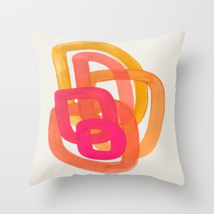 Funky Retro 70's Style Pattern Orange Pink Greindent Striped Circles Mid Century Colorful Pop Art Throw Pillow Gallery Image 1