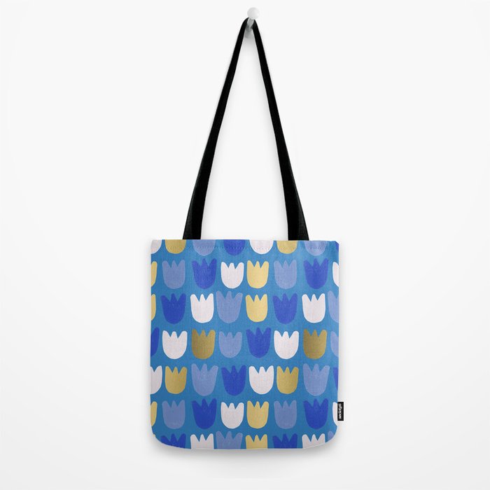 Rows of Tulips in Bloom in Navy Blue & Gold Metallic Tote Bag Gallery Image 2