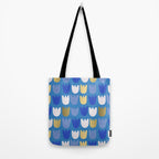 Rows of Tulips in Bloom in Navy Blue & Gold Metallic Tote Bag Gallery Image 2