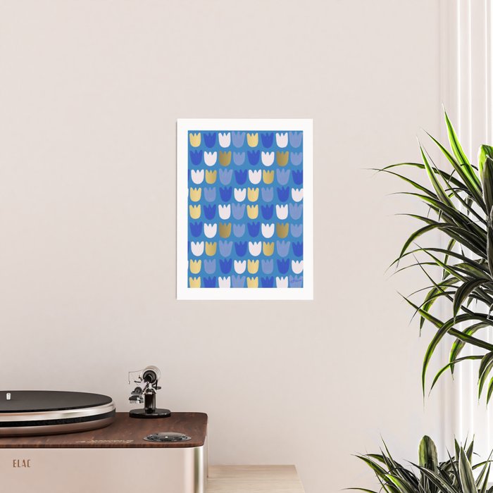 Rows of Tulips in Bloom in Navy Blue & Gold Metallic Poster Gallery Image 2