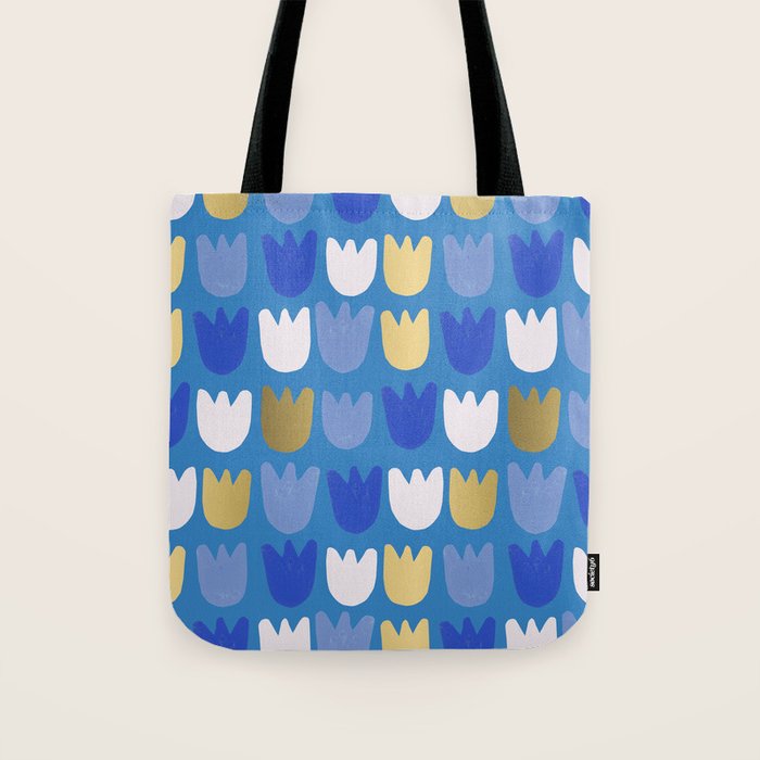 Rows of Tulips in Bloom in Navy Blue & Gold Metallic Tote Bag Gallery Image 1