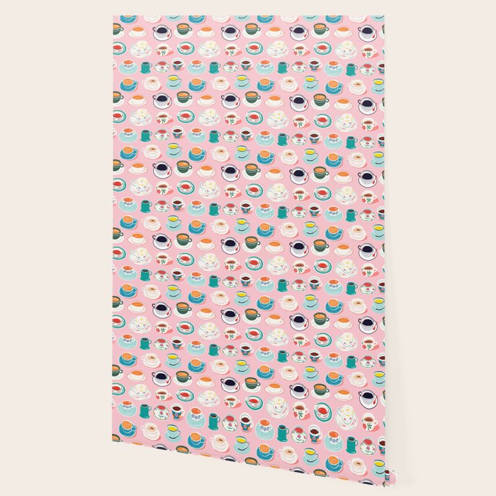 Retro hand drawn coffee tea cup pattern Wallpaper Gallery Image 2