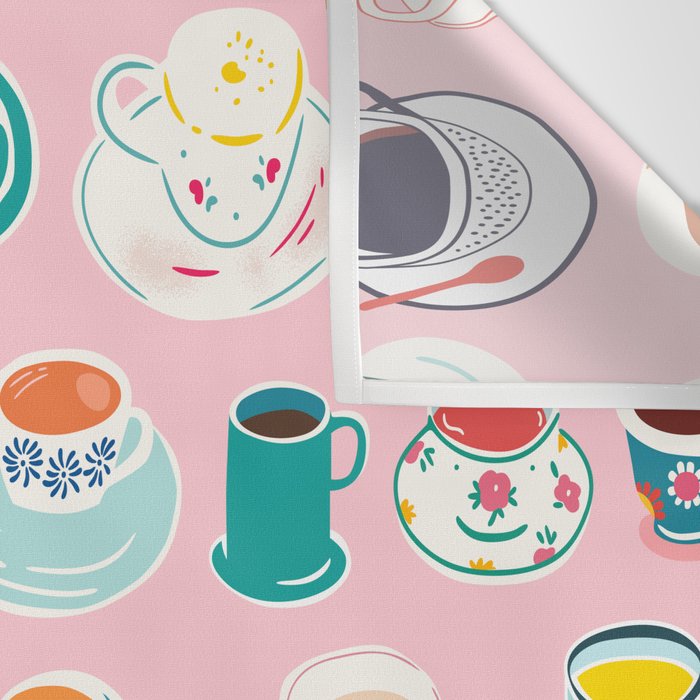 Retro hand drawn coffee tea cup pattern Wall Tapestry Gallery Image 3