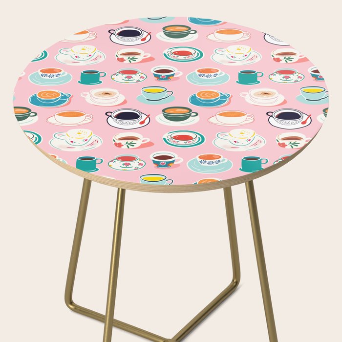 Retro hand drawn coffee tea cup pattern Side Table Gallery Image 2