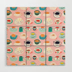 Retro hand drawn coffee tea cup pattern Wood Wall Art Gallery Image 1