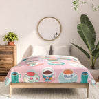 Retro hand drawn coffee tea cup pattern Comforter Gallery Image 3