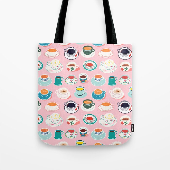 Retro hand drawn coffee tea cup pattern Tote Bag Gallery Image 1