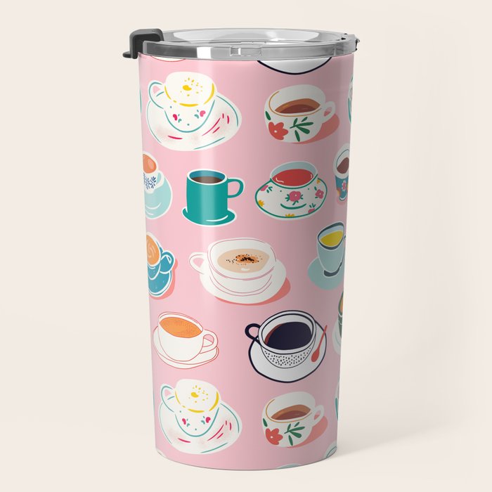 Retro hand drawn coffee tea cup pattern Travel Mug Gallery Image 3