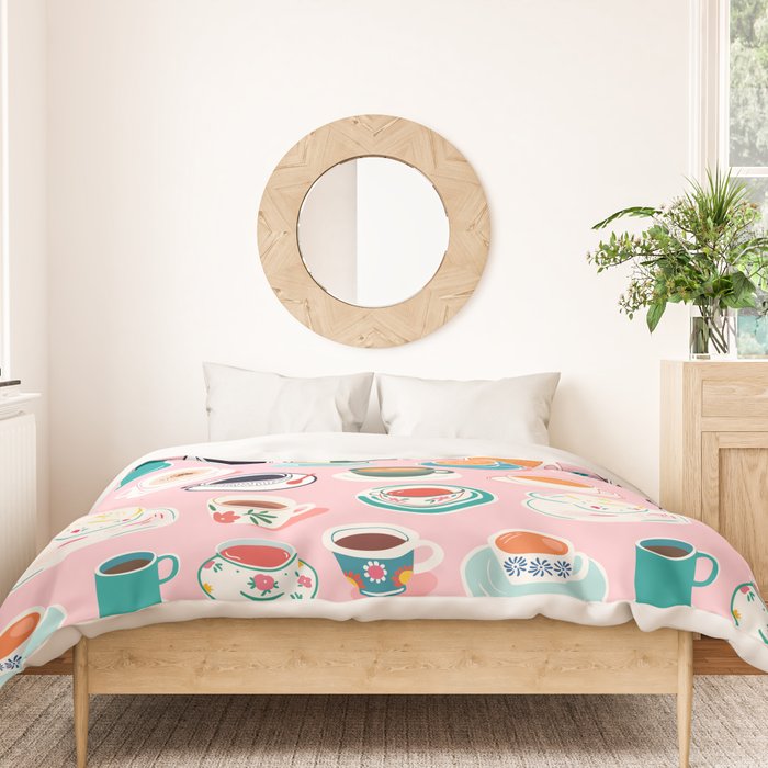 Retro hand drawn coffee tea cup pattern Duvet Cover Gallery Image 3