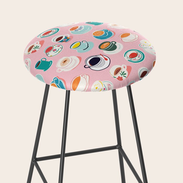 Retro hand drawn coffee tea cup pattern Stool Gallery Image 2