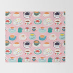 Retro hand drawn coffee tea cup pattern Throw Blanket Gallery Image 2