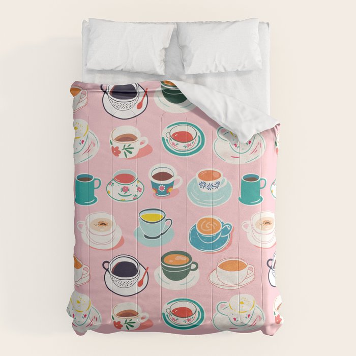 Retro hand drawn coffee tea cup pattern Comforter Gallery Image 6