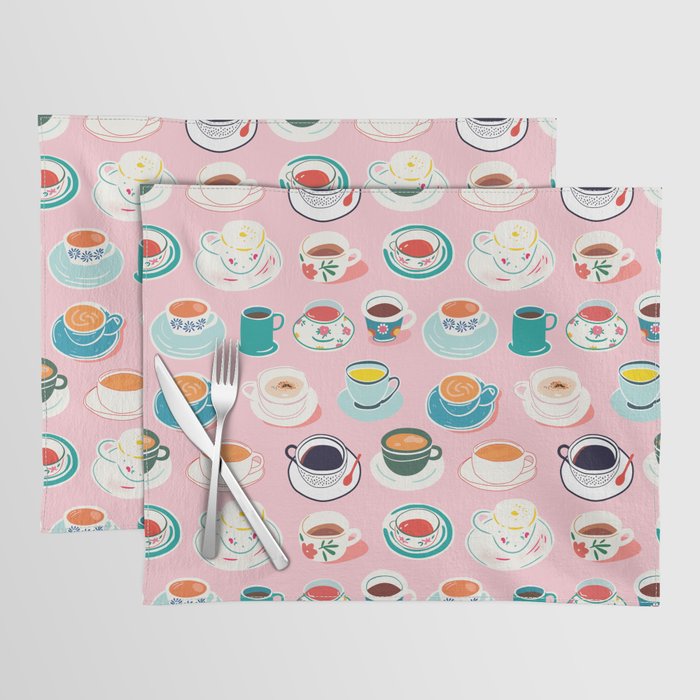Retro hand drawn coffee tea cup pattern Placemat Gallery Image 1