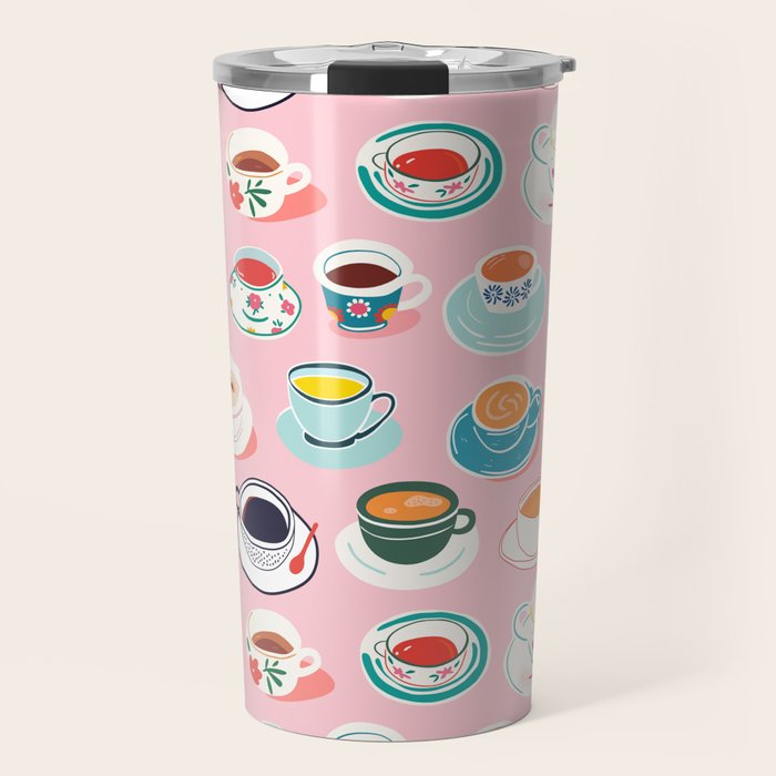 Retro hand drawn coffee tea cup pattern Travel Mug Gallery Image 1