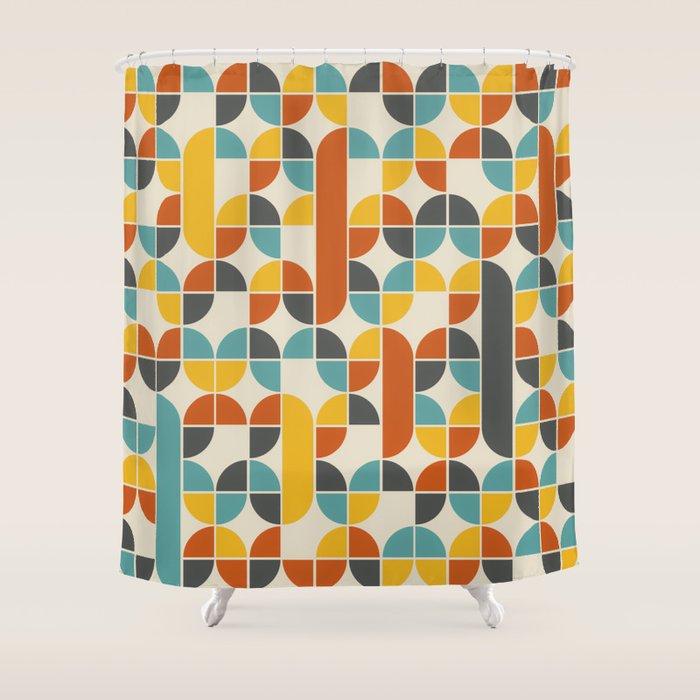 1970s Colors Mid Century Modern Geometric Pattern  Shower Curtain Gallery Image 1