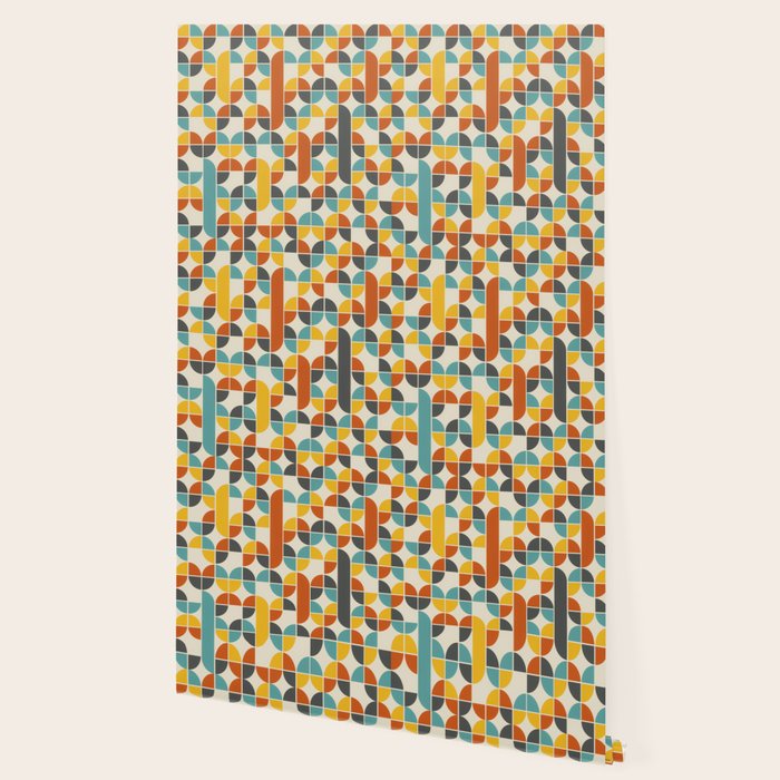 1970s Colors Mid Century Modern Geometric Pattern  Wallpaper Gallery Image 2